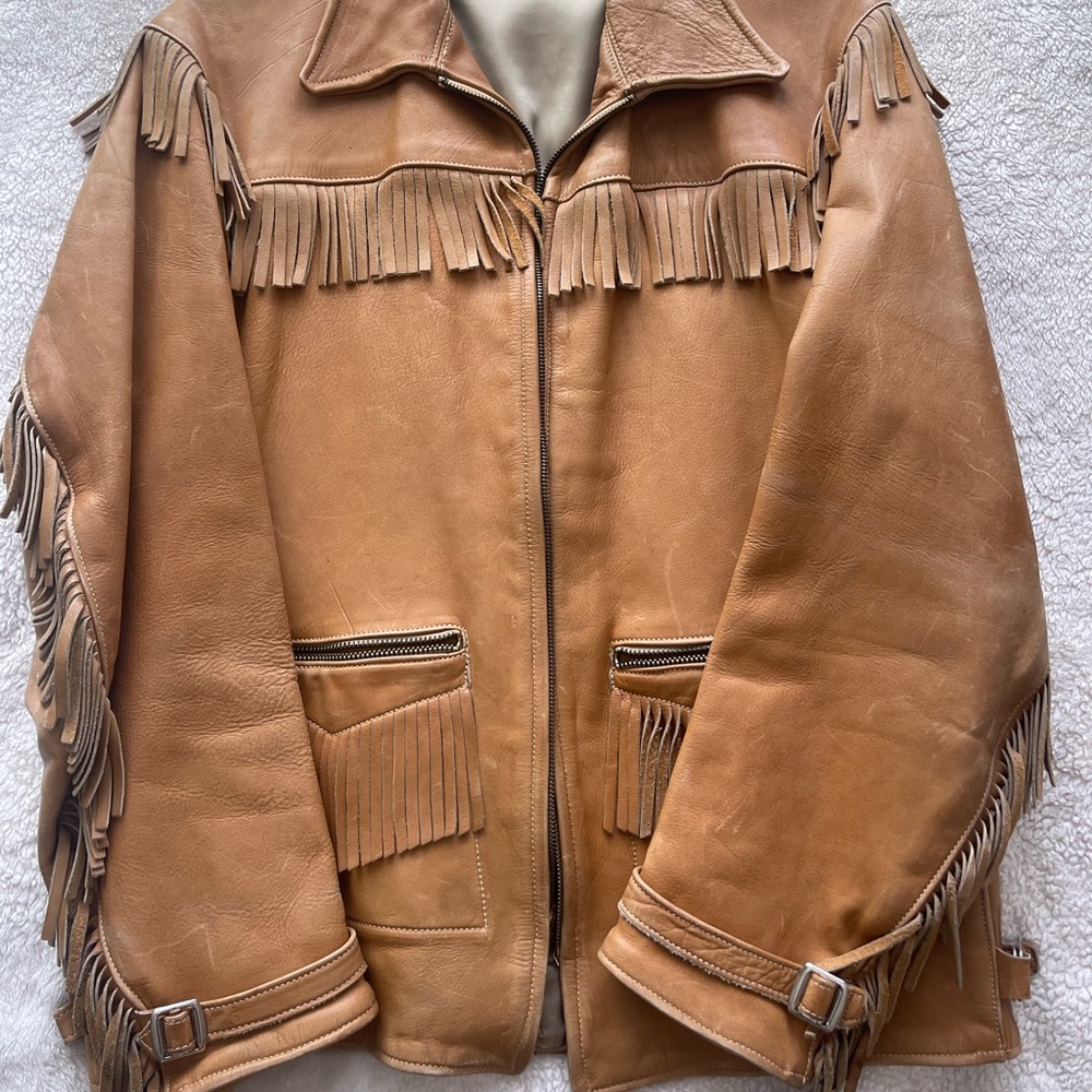Handmade vintage leather jacket with fringe
